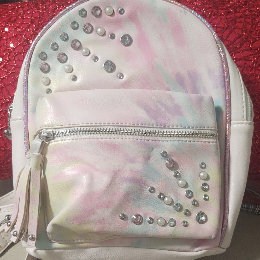OMG Pastel Tie-Dye Backpack with Rhinestone Accents